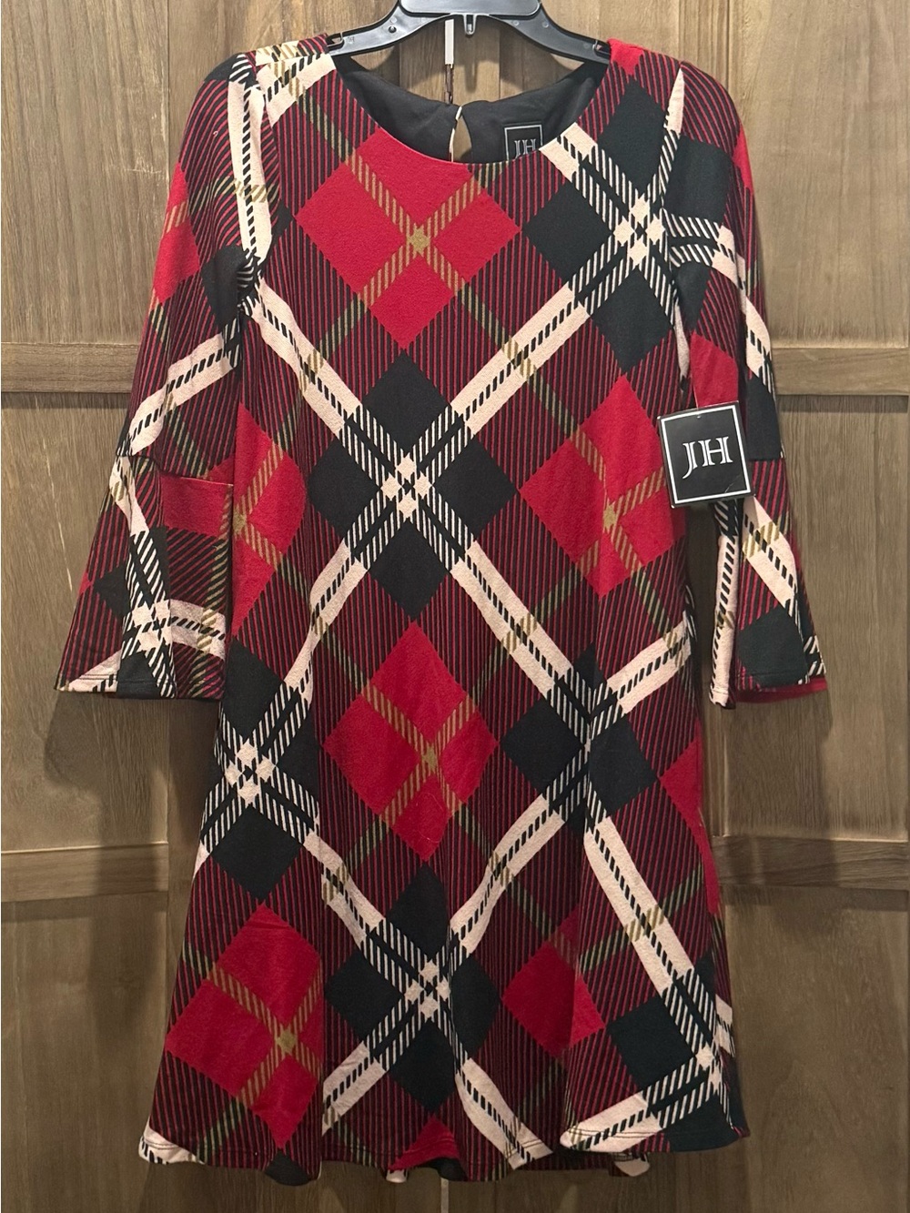 NWT. Women's JH Plaid Knit Red & Black Dress.